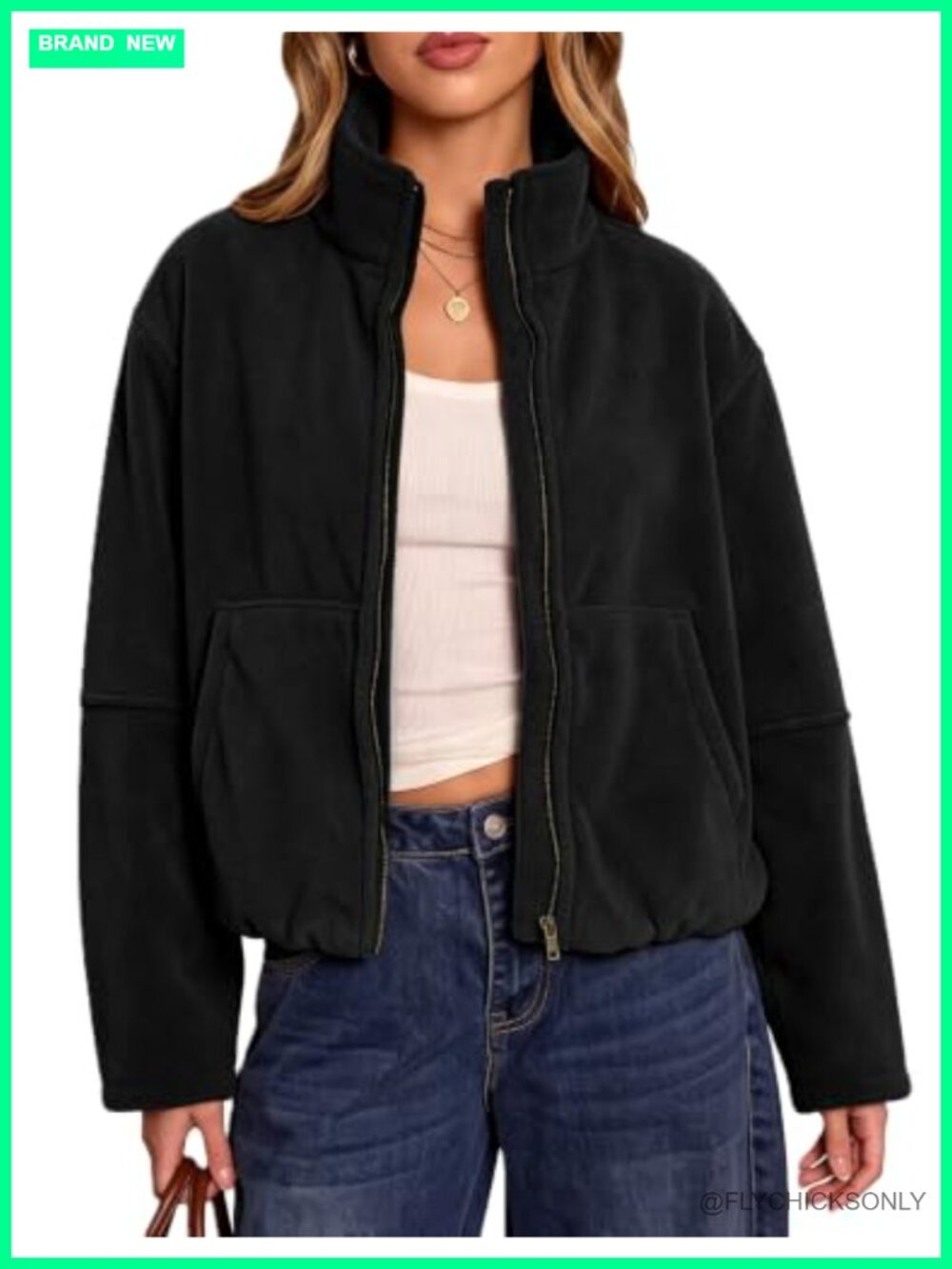 Womens Sherpa Fleece Crop Jacket Full Zip Warm Winter Coat